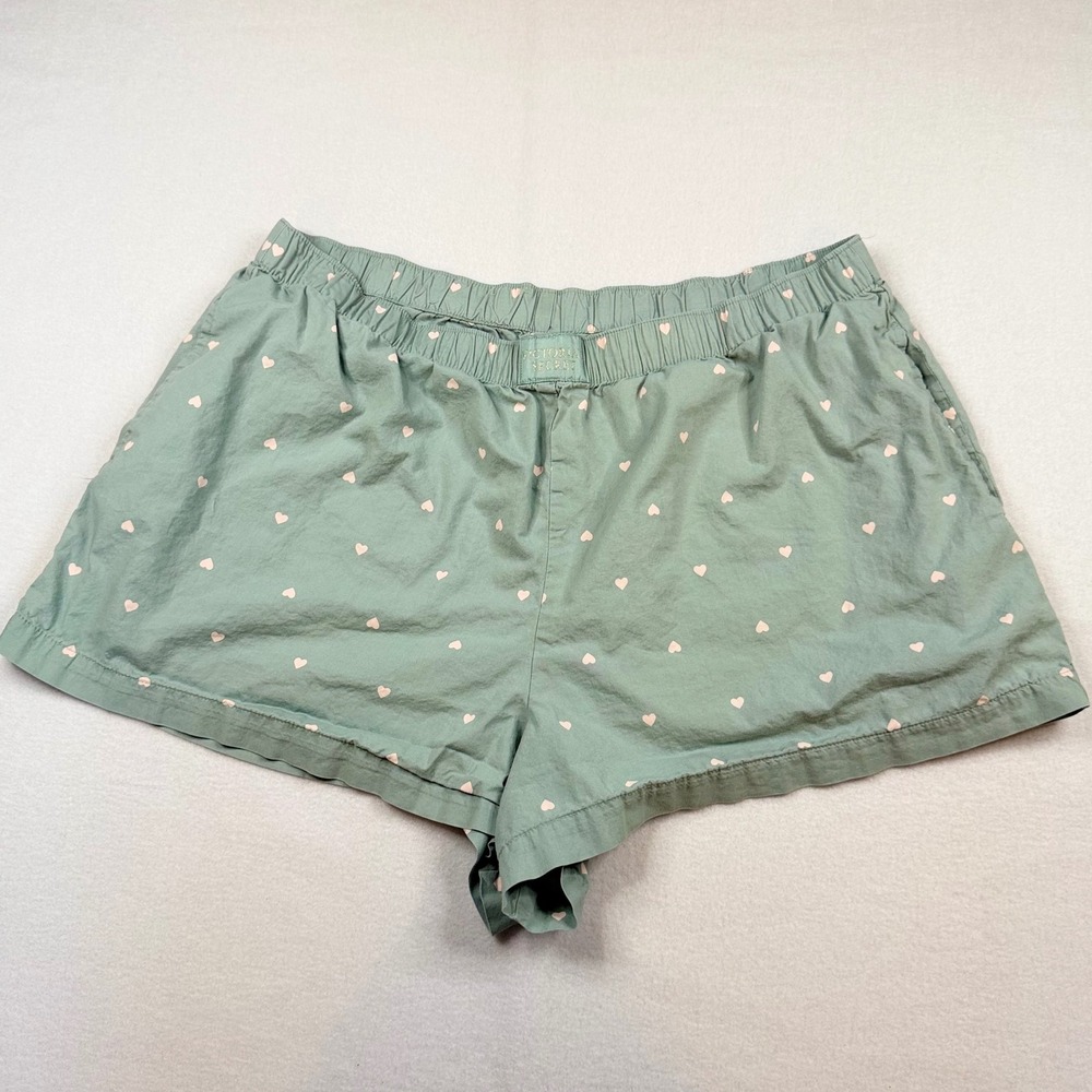 Victoria's Secret Sage Green Pink Heart Cotton Pajama Shorts Womens Large